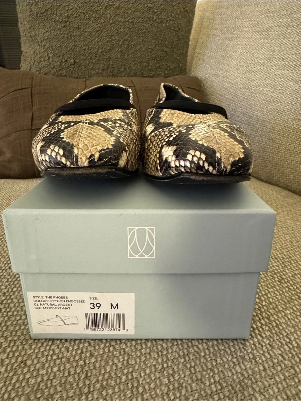 Margaux The Phoebe Black and Beige Snake-Print Ballet Flats